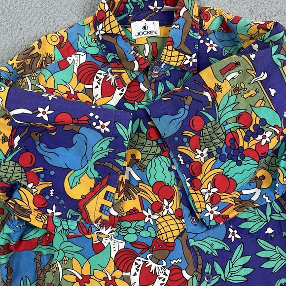 Vintage‎ Jockey Hawaiian Shirt Button Up Short Sleeve 90s Cotton Men's Large - Picture 1 of 6